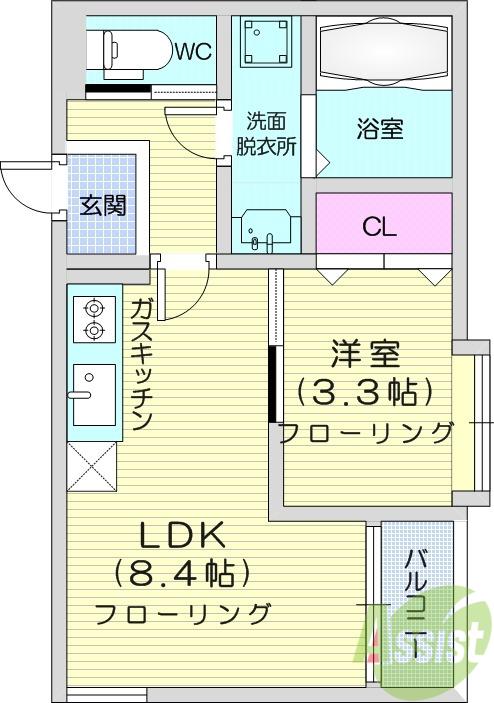 REGALESTボヌール南仙台(1LDK/1階)の間取り写真