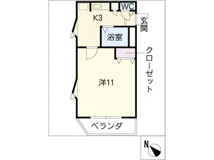 フェリシア本山(1K/2階)の間取り写真