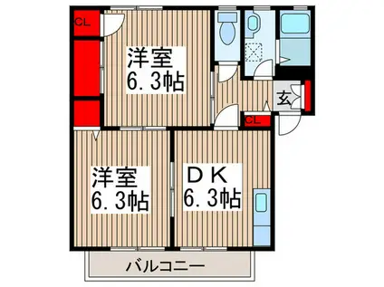 アピレンス(2DK/1階)の間取り写真