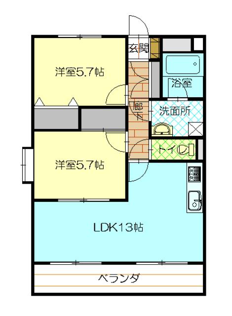 レージュウスイ(2LDK/1階)の間取り写真