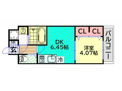 プレジオ布施EURO(1DK/7階)の間取り写真