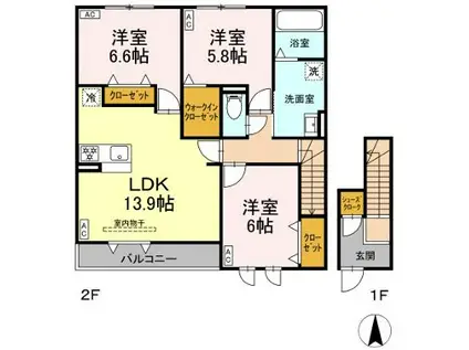 ベルネージュIII(3LDK/2階)の間取り写真
