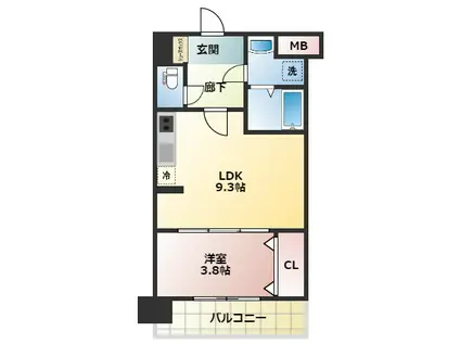 スプランディット難波サウス(1LDK/2階)の間取り写真