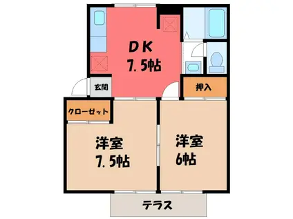 ジュネスなかじまA(2DK/2階)の間取り写真