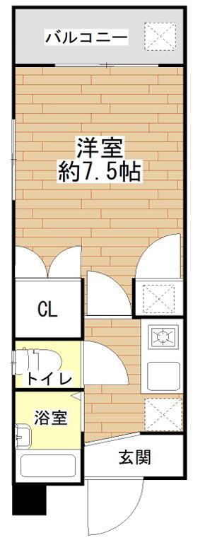 フルーレゾン神戸(1K/2階)の間取り写真