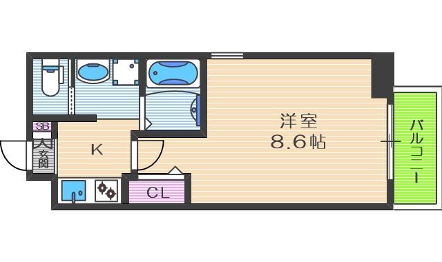 ビガーポリス300同心II(1K/8階)の間取り写真