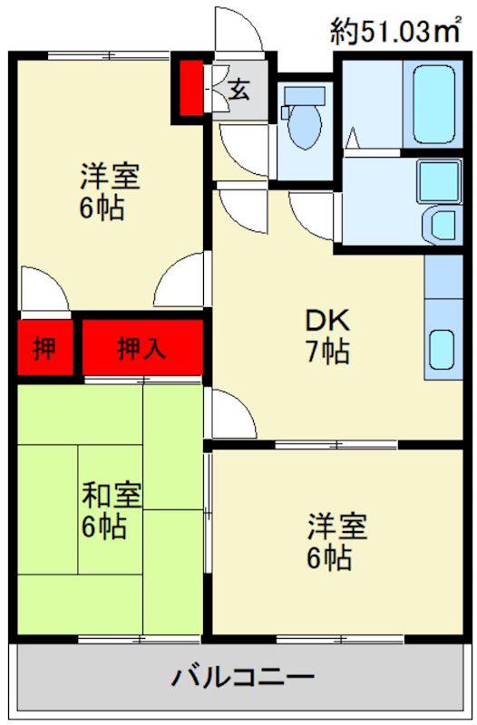 サンコート立岩B(3DK/1階)の間取り写真