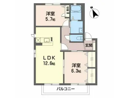 ディアコートA棟(2LDK/2階)の間取り写真