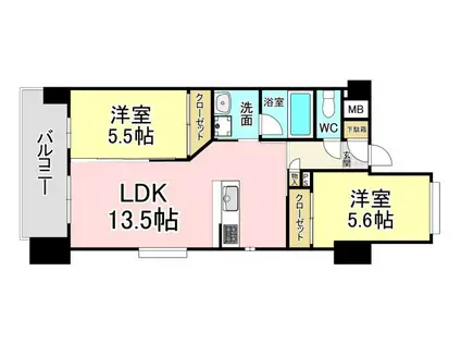 ウイングス西本町(2LDK/13階)の間取り写真