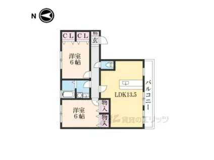 ビューテラス B棟(2LDK/1階)の間取り写真