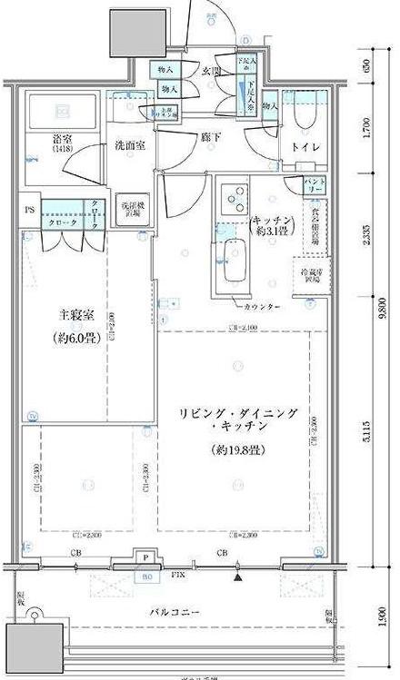 パークタワー勝どきサウス(1LDK/44階)の間取り写真