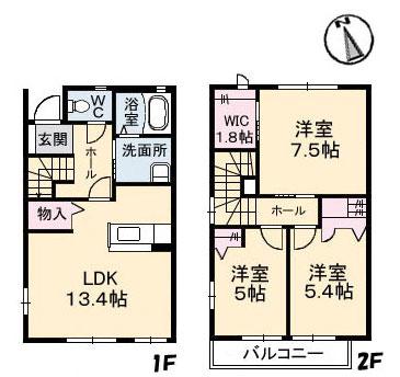 ファルカス II A棟(3LDK/1階)の間取り写真