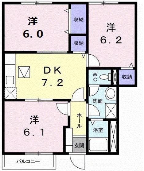 アーバインブレスA(3DK/1階)の間取り写真