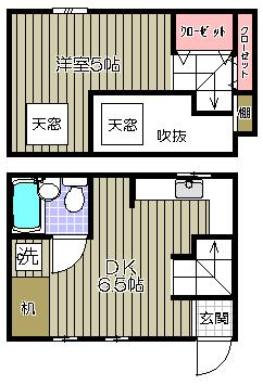 スカイライトハウス(1DK/2階)の間取り写真
