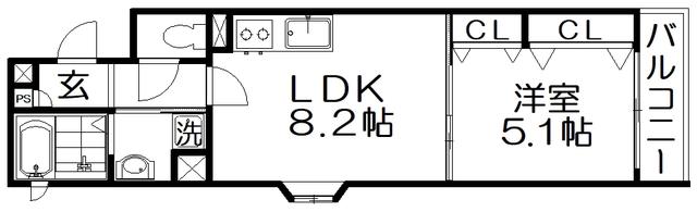 クリエオーレ松丘町(1LDK/1階)の間取り写真