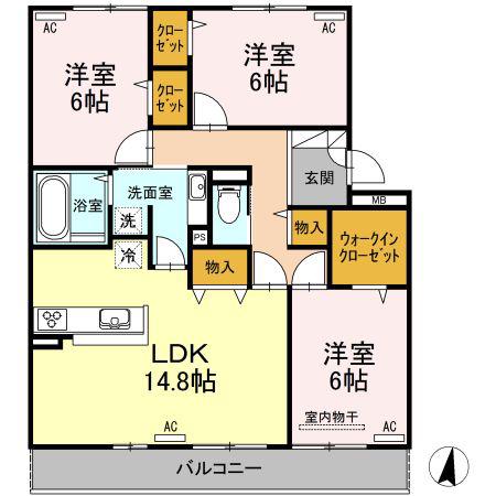 D-ROOM桜町 A棟(3LDK/2階)の間取り写真