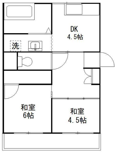 シャトーナカノ(2DK/1階)の間取り写真