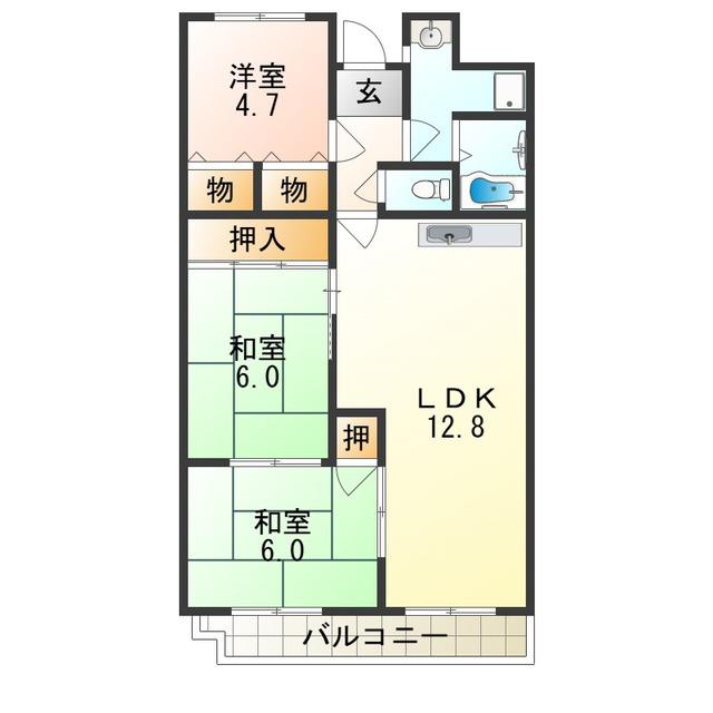 ハウス謙吉(3LDK/2階)の間取り写真