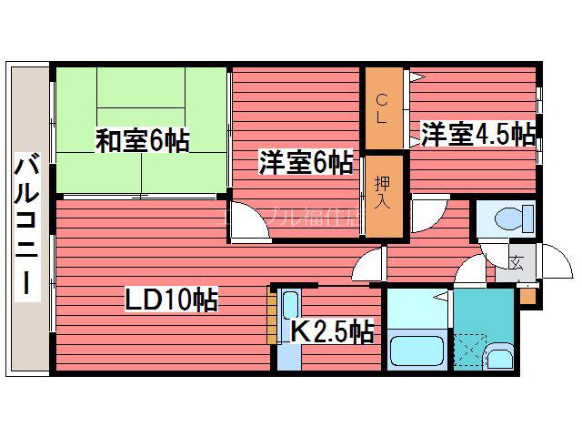 ロイヤルレインボー平岸B棟(3LDK/5階)の間取り写真