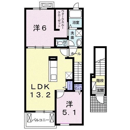 アルタコッリーナファイブ(2LDK/2階)の間取り写真
