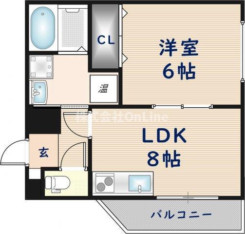 INOVE若江北(1LDK/3階)の間取り写真