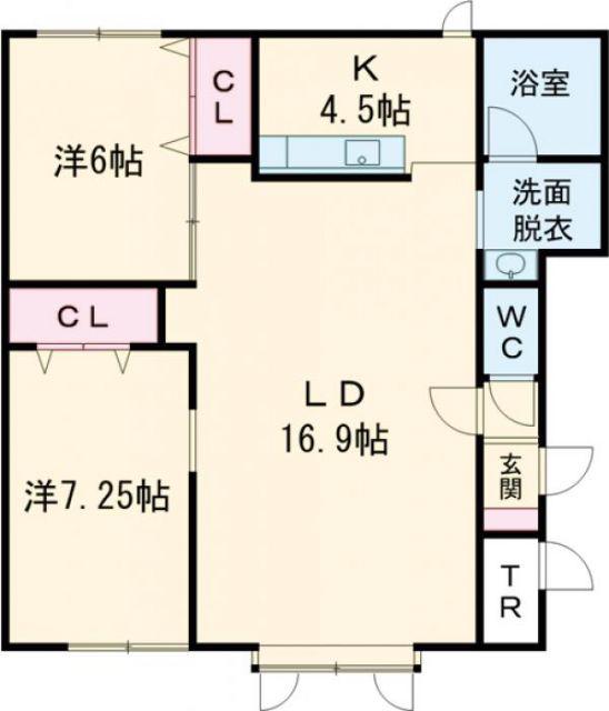 ラテラB(2LDK/1階)の間取り写真
