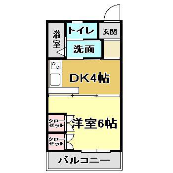 コスモハイツ高須2(1DK/3階)の間取り写真