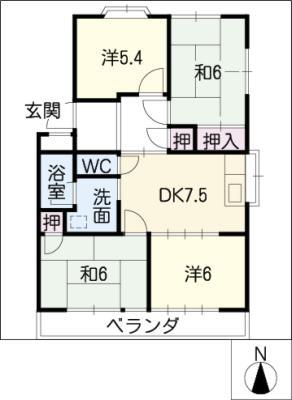 東陽第3ハイツ(4DK/5階)の間取り写真