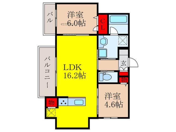D-RESIDENCE荘園B(2LDK/1階)の間取り写真