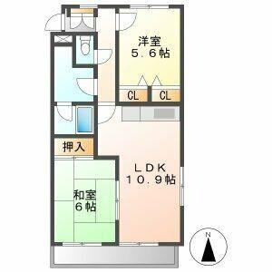 クレセントマンション(2LDK/4階)の間取り写真