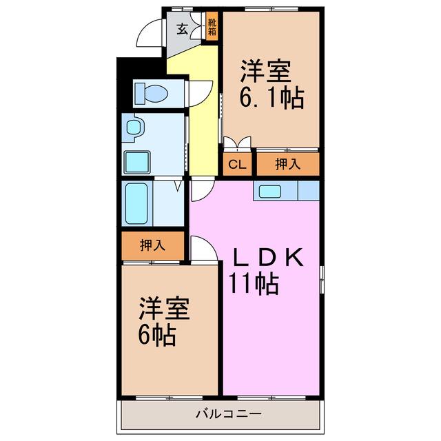 アズールN(2LDK/1階)の間取り写真