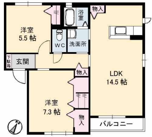 サン・カーサK(2LDK/2階)の間取り写真