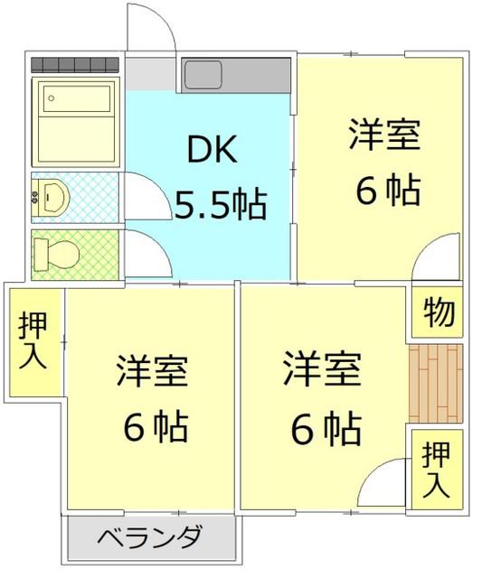 セリジュイン石原坂(3DK/1階)の間取り写真
