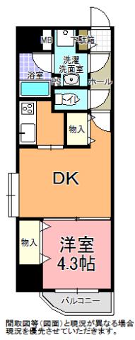 リバティ梅香(1DK/2階)の間取り写真
