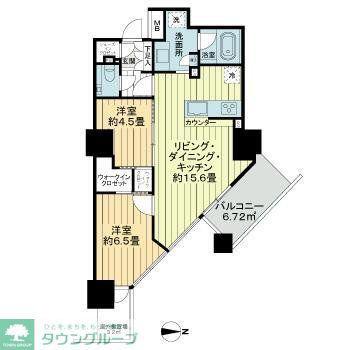 プライムパークス品川シーサイド ザ・タワー(2LDK/10階)の間取り写真