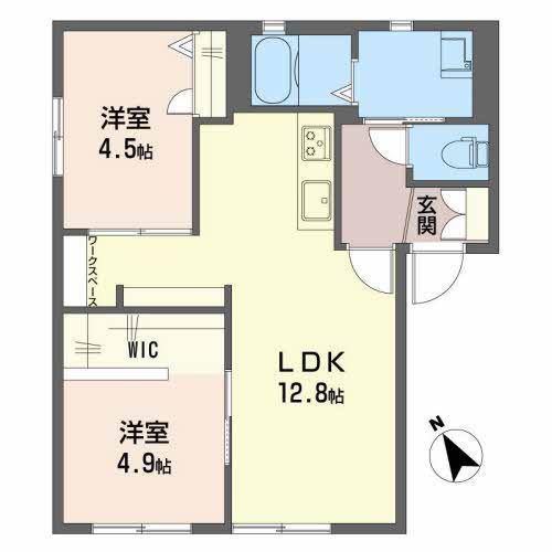 グリシーヌA棟(2LDK/1階)の間取り写真
