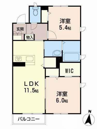 ベレオガーデンズ久留米I(2LDK/2階)の間取り写真
