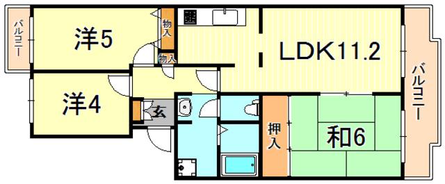 阪神打出浜マンション(3LDK/4階)の間取り写真
