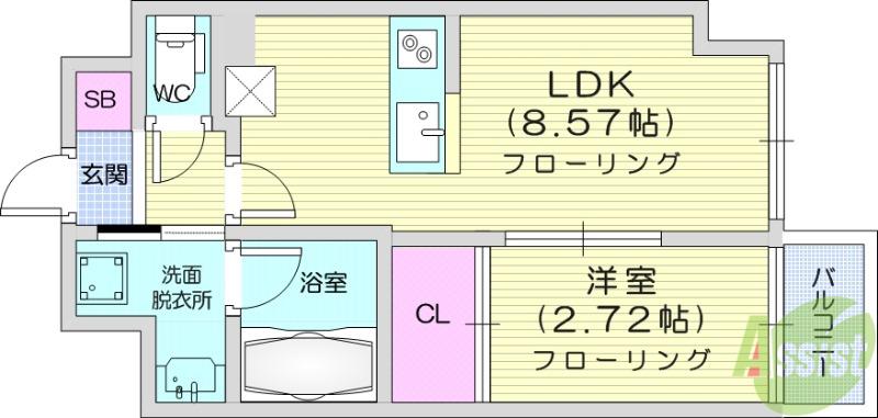APPLE原町(1LDK/2階)の間取り写真