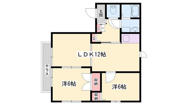 ハーモニーハイツ北野A(2LDK/2階)の間取り写真