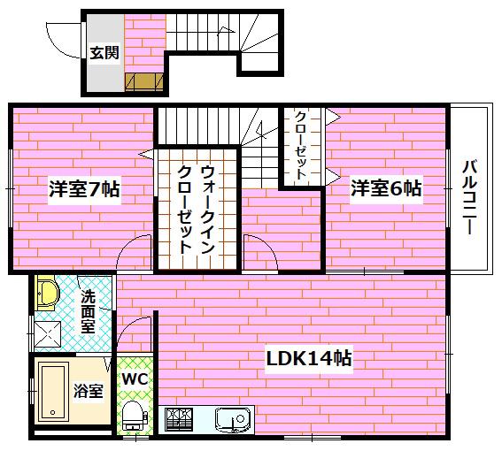 K&M海田東コーポ(2LDK/2階)の間取り写真