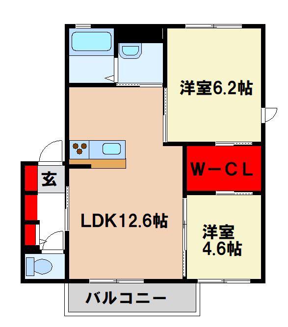 クレール・カメリア A棟(2LDK/2階)の間取り写真