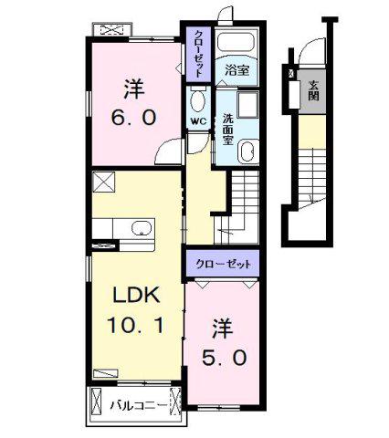 ラフィネ F(2LDK/2階)の間取り写真