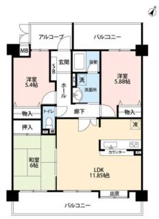 ラビデンス笠寺(3LDK/4階)の間取り写真