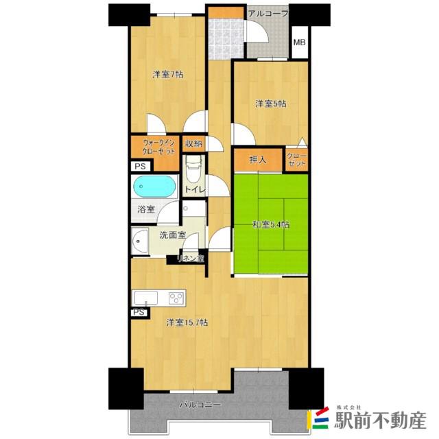 ライオンズ六ツ門サンリヤンタワー(3LDK/16階)の間取り写真