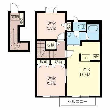 グリーンフレーム(2LDK/2階)の間取り写真