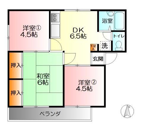 スカイタウン国分(3DK/1階)の間取り写真