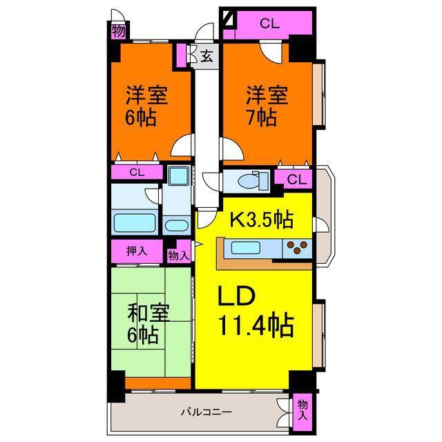 ダイアパレス新和412(3LDK/4階)の間取り写真