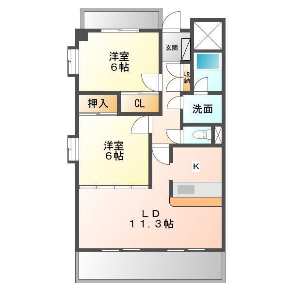 グランディール中京(2LDK/2階)の間取り写真