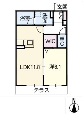 マグノリア玉垣(1LDK/1階)の間取り写真